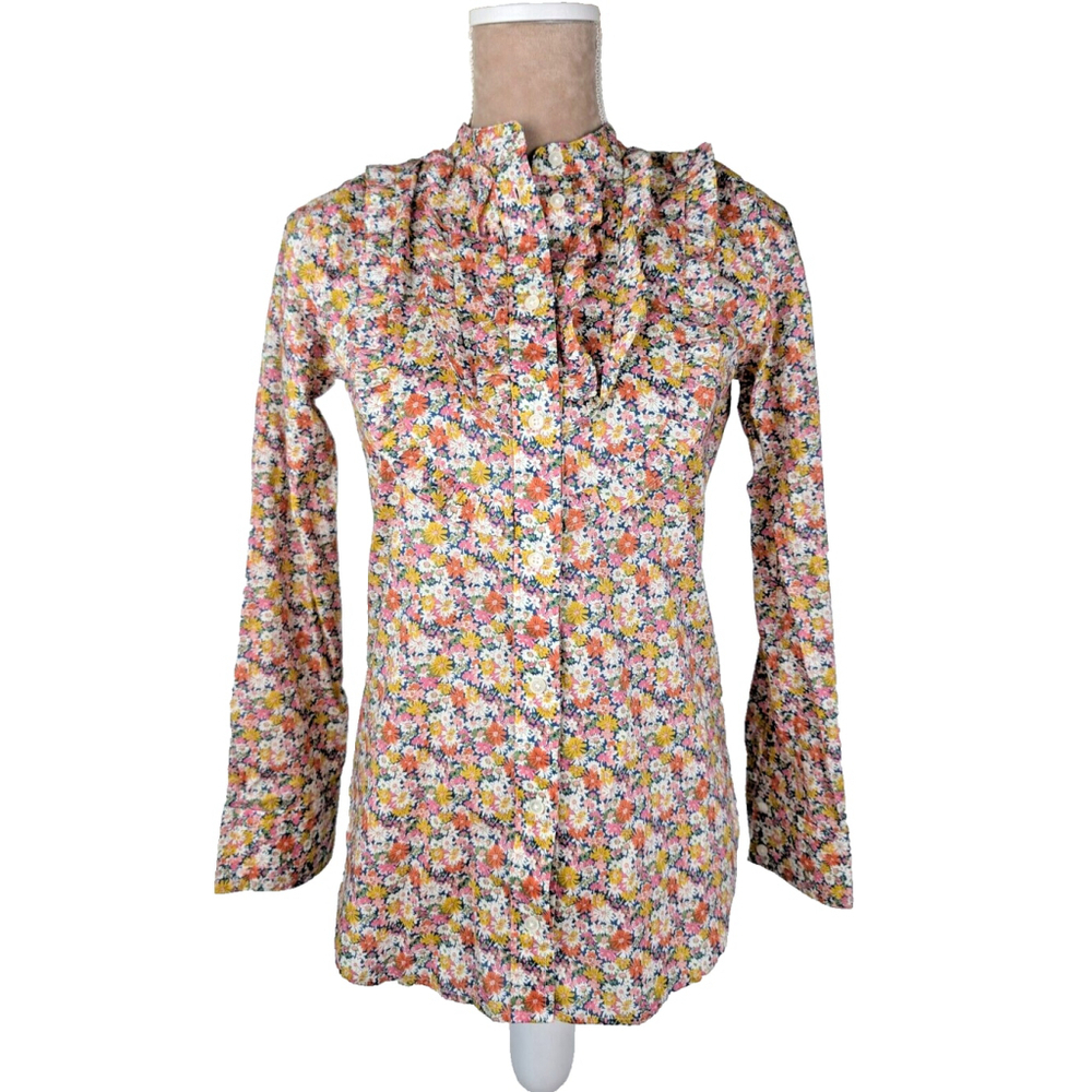 J Crew Liberty Ruffle Front Shirt 2XS Multi Libby Floral Cottagecore Whimsy